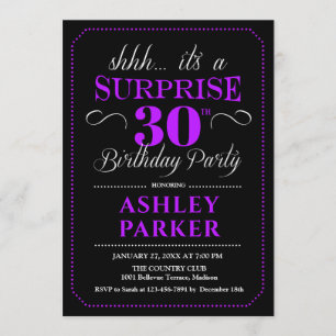 Surprise 30th Birthday Party - Black Purple Invitation