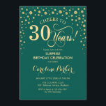 Surprise 30th Birthday Party - Emerald Green Gold Invitation<br><div class="desc">Surprise 30th Birthday Party Invitation.
Elegant design in emerald green and faux glitter gold. Features script font and diamonds confetti. Cheers to 30 Years! Message me if you need further customization.</div>
