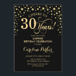 Surprise 30th Birthday Party - Gold Black Invitation<br><div class="desc">Surprise 30th Birthday Party Invitation.
Elegant design in black and faux glitter gold . Features script font and diamonds confetti. Cheers to 30 Years! Message me if you need further customization.</div>