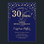 Surprise 30th Birthday Party - Navy Blue Gold Invitation<br><div class="desc">Surprise 30th Birthday Party Invitation.
Elegant design in navy blue and faux glitter gold. Features script font and diamonds confetti. Cheers to 30 Years! Message me if you need further customization.</div>
