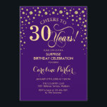 Surprise 30th Birthday Party - Purple Gold Invitation<br><div class="desc">Surprise 30th Birthday Party Invitation.
Elegant design in royal purple and faux glitter gold . Features script font and diamonds confetti. Cheers to 30 Years! Message me if you need further customization.</div>