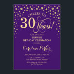 Surprise 30th Birthday Party - Purple Gold Invitation<br><div class="desc">Surprise 30th Birthday Party Invitation.
Elegant design in royal purple and faux glitter gold . Features script font and diamonds confetti. Cheers to 30 Years! Message me if you need further customization.</div>