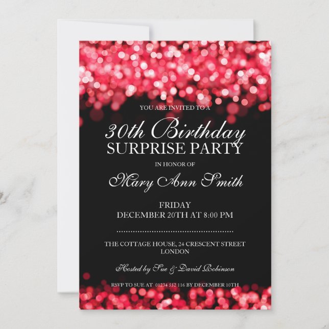 Surprise 30th Birthday Party Red Lights Invitation (Front)
