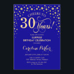 Surprise 30th Birthday Party - Royal Blue Gold Invitation<br><div class="desc">Surprise 30th Birthday Party Invitation.
Elegant design in sapphire royal blue and faux glitter gold . Features script font and diamonds confetti. Cheers to 30 Years! Message me if you need further customization.</div>