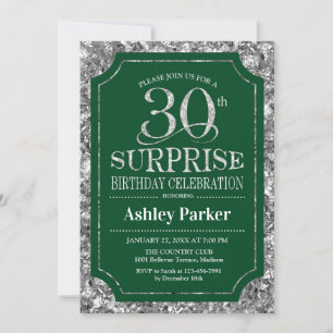 Surprise 30th Birthday Party - Silver Green Invitation