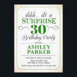 Surprise 30th Birthday Party - White Green Invitation<br><div class="desc">Surprise 30th Birthday Party Invitation.
Simple classy design in white,  green and black. Features elegant script font. Surprise bday celebration for man or woman. Can be customized into any age!</div>