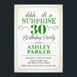 Surprise 30th Birthday Party - White Green Invitation<br><div class="desc">Surprise 30th Birthday Party Invitation.
Simple classy design in white,  green and black. Features elegant script font. Surprise bday celebration for man or woman. Can be customized into any age!</div>