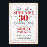 Surprise 30th Birthday Party - White Red Black Invitation<br><div class="desc">Surprise 30th Birthday Party Invitation.
Simple classy design in white,  red and black. Features elegant script font. Surprise bday celebration for man or woman. Can be customized into any age!</div>