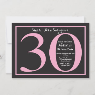 Surprise 30th Birthday Pink and Black Chalkboard Invitation