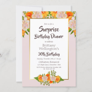 Surprise 30th Birthday Pink Orange Gold Party Invitation