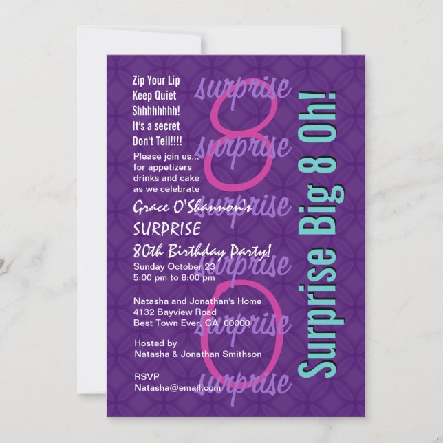 SURPRISE 30th Birthday Purple Pink Blue F218 Invitation (Front)