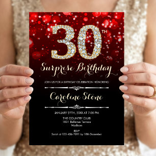 Surprise 30th Birthday - Red Gold Invitation