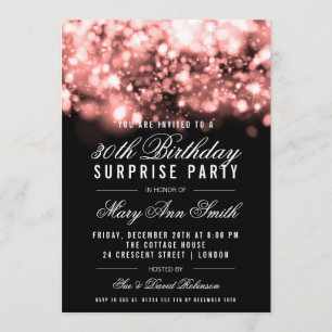 Surprise 30th Birthday Rose Gold Sparkling Lights Invitation