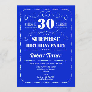 Surprise 30th Birthday - Royal Blue Invitation