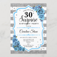 Surprise 30th Birthday - Silver White Aqua Blue