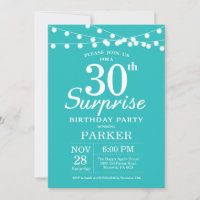 Surprise 30th Birthday Teal Aqua Turquoise