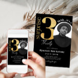 Surprise 30th Black Gold Birthday Invitation Photo<br><div class="desc">Designed for our Birthday Invitations with Photo collection,  this customizable Invitation Card features an editable photo section,  gold numbers & handwriting decorative fonts. Matching items available.</div>