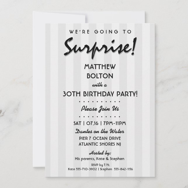 SURPRISE! 30th or Any Birthday Party Invitation (Front)