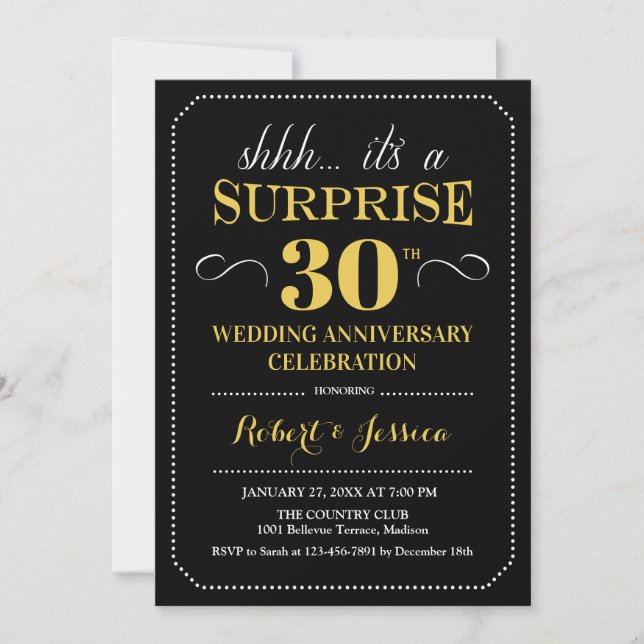 Surprise 30th Wedding Anniversary - Black Gold Invitation (Front)