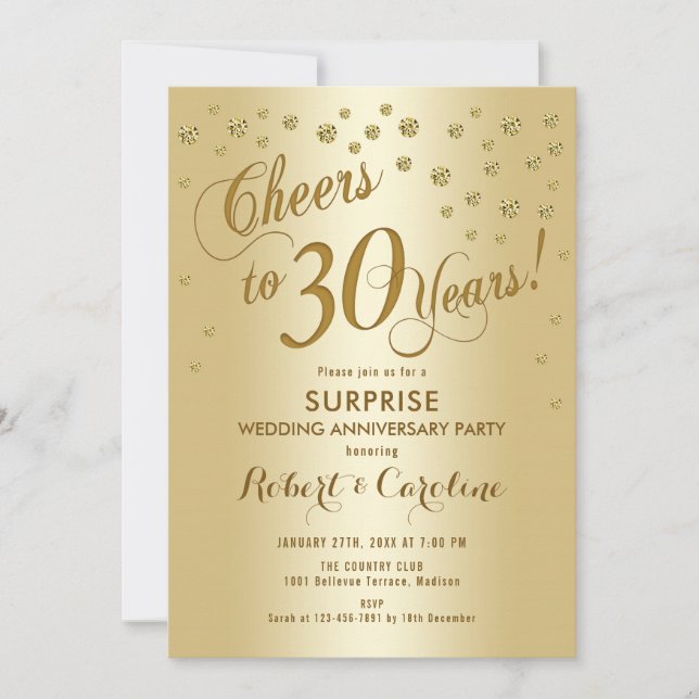 Surprise 30th Wedding Anniversary - Gold Invitation (Front)