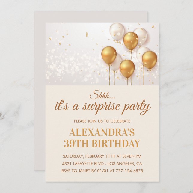 Surprise 39th birthday invitations Gold (Front/Back)