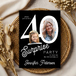 Surprise 40 modern 2 photo 40th birthday  invitation<br><div class="desc">Trendy bold typography women's 40th birthday surprise party invitation with 2 photos and modern black and white design in retro style script. Easy to personalize with your text and pictures.     Digital download available, </div>