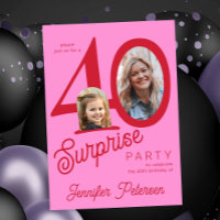Surprise 40 modern red pink 2 photo 40th birthday 