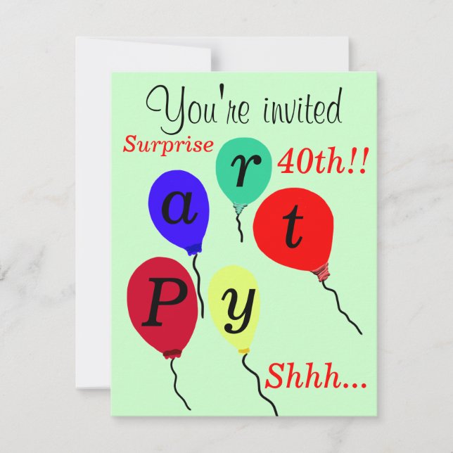 Surprise 40e anniversaire Ballons Invitations (Devant)