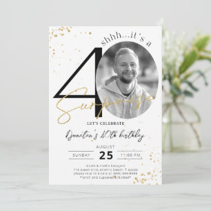 Surprise 40e anniversaire Gold Photo Invitation