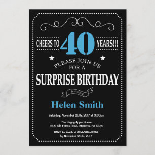 Surprise 40e anniversaire Invitation Bleu et noir