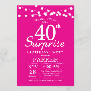 Surprise 40e anniversaire Invitation Hot Pink