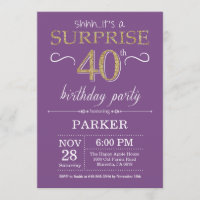 Surprise 40e anniversaire Invitation violet et or