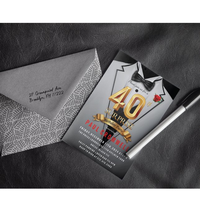 Surprise 40e anniversaire Tuxedo Invitation (Créateur téléchargé)