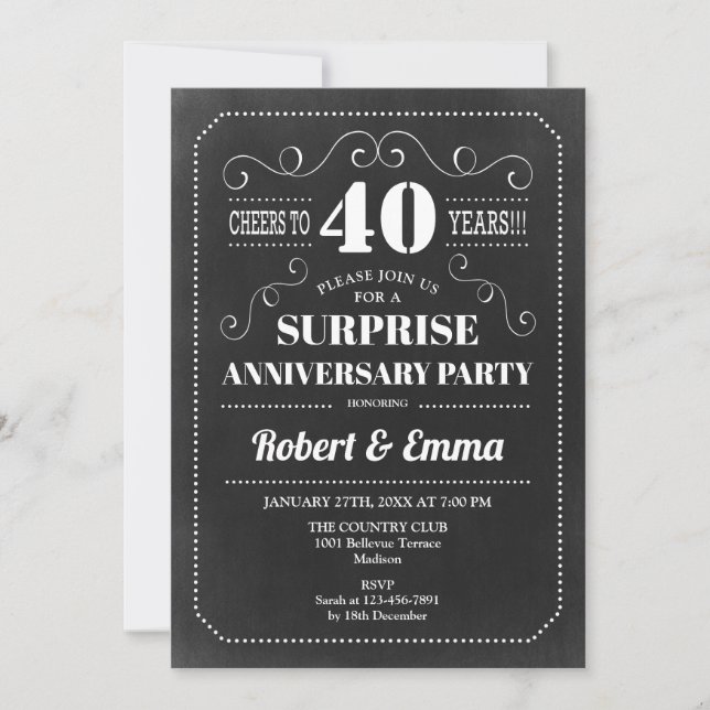 Surprise 40th Anniversary Party - Chalkboard Invitation (Front)