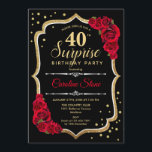 Surprise 40th Birthday - Black Gold Red Invitation<br><div class="desc">Surprise 40th Birthday Invitation.
Feminine black,  red design with faux glitter gold. Features red roses,  script font and confetti. Perfect for an elegant birthday party. Can be personalized to show any age. Message me if you need further customization.</div>