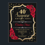 Surprise 40th Birthday - Black Gold Red Invitation<br><div class="desc">Surprise 40th Birthday Invitation.
Feminine black,  red design with faux glitter gold. Features red roses,  script font and confetti. Perfect for an elegant birthday party. Can be personalized to show any age. Message me if you need further customization.</div>