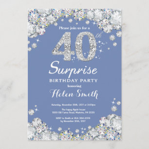 Surprise 40th Birthday Blue Silver Diamond Invitation
