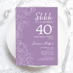 Surprise 40th Birthday - Floral Purple Invitation<br><div class="desc">Floral Purple Surprise 40th Birthday Invitation. Minimalist modern feminine design features botanical accents and typography script font. Simple floral invite card perfect for a stylish female surprise bday celebration.</div>