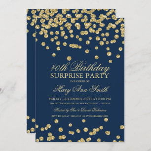 Surprise 40th Birthday Gold Glitter Navy Blue Invitation