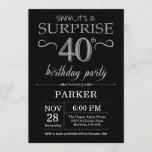 Surprise 40th Birthday Invitation Black and Silver<br><div class="desc">Surprise 40th Birthday Invitation with Black and Silver Glitter Background. Chalkboard. Adult Birthday. Men or Women Bday Invite. Any age. For further customization,  please click the "Customize it" button and use our design tool to modify this template.</div>