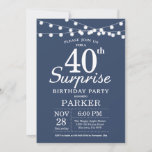 Surprise 40th Birthday Invitation Blue<br><div class="desc">Surprise 40th Birthday Invitation with String Lights. Blue Background. Men or Women Birthday. 13th 15th 16th 18th 20th 21st 30th 40th 50th 60th 70th 80th 90th 100th,  Any age. For further customization,  please click the "Customize it" button and use our design tool to modify this template.</div>