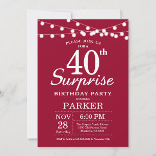 Surprise 40th Birthday Invitation Burgundy Red