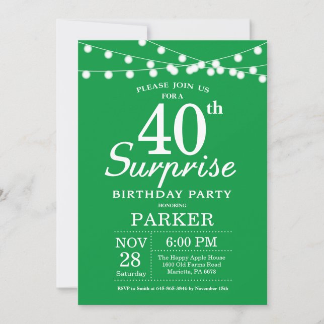 Surprise 40th Birthday Invitation Green (Front)