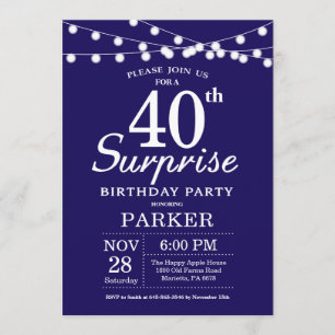 Surprise 40th Birthday Invitation Navy Blue
