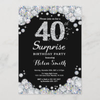 Surprise 40th Birthday Invitation Silver Diamond