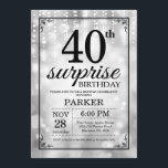 Surprise 40th Birthday Invitation Silver Glitter<br><div class="desc">Surprise 40th Birthday Invitation with Silver String Lights with Silver Glitter Background. Silver Birthday. Adult Birthday. Men or Women Bday Invite. 13th 15th 16th 18th 20th 21st 30th 40th 50th 60th 70th 80th 90th 100th, Any age. For further customization, please click the "Customize it" button and use our design tool...</div>