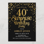 Surprise 40th Birthday Party - Black & Gold Invitation<br><div class="desc">Surprise 40th Birthday Party Invitation.
Elegant design in black and faux glitter gold. Features stylish script font and confetti. Message me if you need custom age.</div>