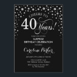 Surprise 40th Birthday Party - Black Silver Invitation<br><div class="desc">Surprise 40th Birthday Party Invitation.
Elegant design in black and faux glitter silver. Features script font and diamonds confetti. Cheers to 40 Years! Message me if you need further customization.</div>