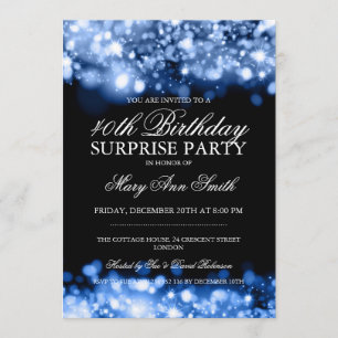 Surprise 40th Birthday Party Blue Sparkling Lights Invitation