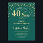 Surprise 40th Birthday Party - Emerald Green Gold Invitation<br><div class="desc">Surprise 40th Birthday Party Invitation.
Elegant design in emerald green and faux glitter gold. Features script font and diamonds confetti. Cheers to 40 Years! Message me if you need further customization.</div>